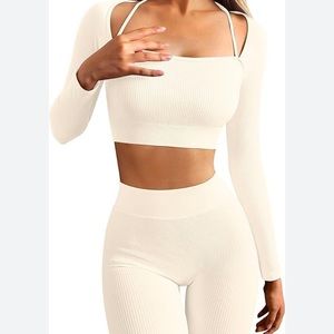 NWOT OQQ Workout Outfits for Women 2 Piece Ribbed Exercise Long Sleeve Tops High